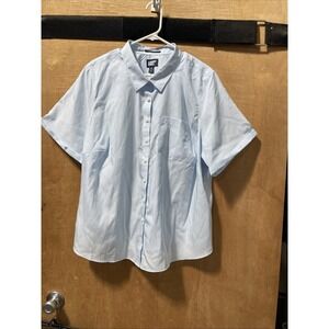 Lands End Pin Striped Blue/ White Oxford Button Down Short Sleeve 2X Womens